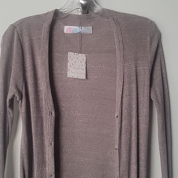 NWT Free People Long Brown Taupe Ribbed Up Maxi Cardigan Duster Pockets Sweater - Picture 6 of 15